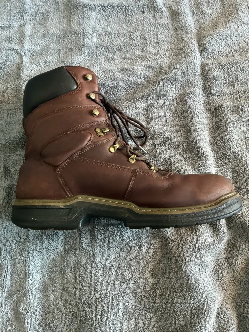 Wolverine Brown Leather Lace-Up Work Boots with Black Collar